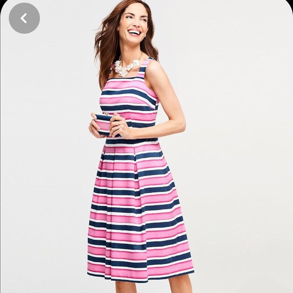 Talbots Pink Navy Striped Sun Dress SZ 8